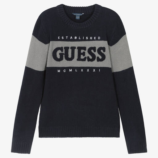 Guess-Teen Boys Blue & Grey Knitted Sweatshirt | Childrensalon Outlet