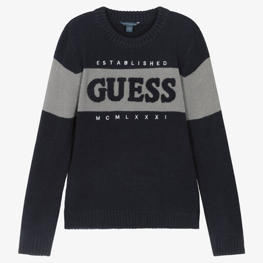 Guess-سويتشيرت مزيج أكريليك محبوك لون كحلي ورمادي | Childrensalon Outlet