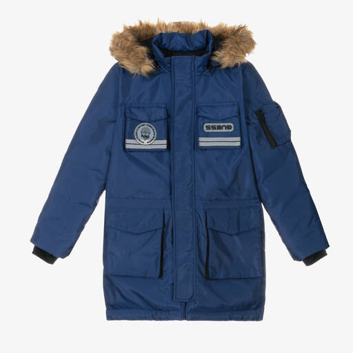 Guess-Синее пальто с капюшоном для мальчиков-подростков | Childrensalon Outlet