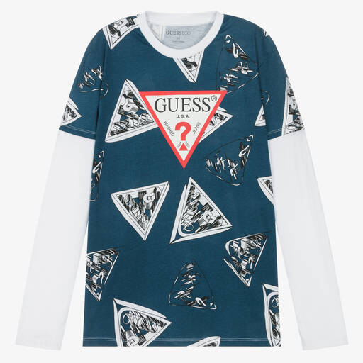 Guess-Teen Boys Blue Triangle Print Top | Childrensalon Outlet