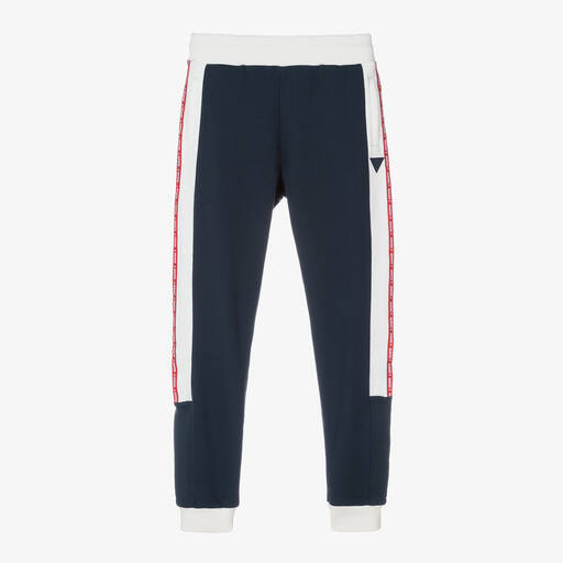 Guess-Teen Boys Blue & White Logo Joggers | Childrensalon Outlet