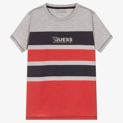 Guess-تيشيرت تينز ولادي قطن لون رمادي | Childrensalon Outlet