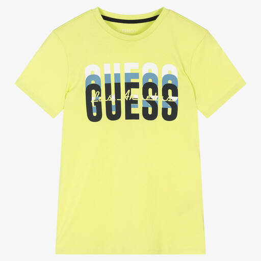 Guess-Teen Boys Lime Green Cotton Logo T-Shirt | Childrensalon Outlet