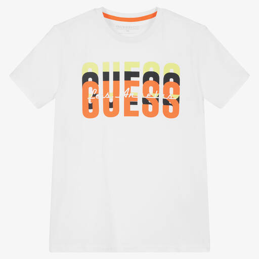 Guess-Teen Boys White Cotton Logo T-Shirt | Childrensalon Outlet
