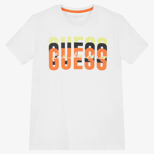 Guess-تيشيرت تينز ولادي قطن لون أبيض | Childrensalon Outlet