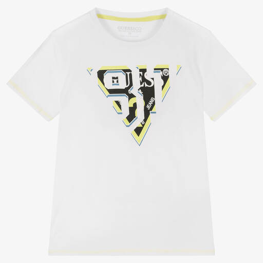 Guess-Teen Boys White Cotton Logo T-Shirt | Childrensalon Outlet