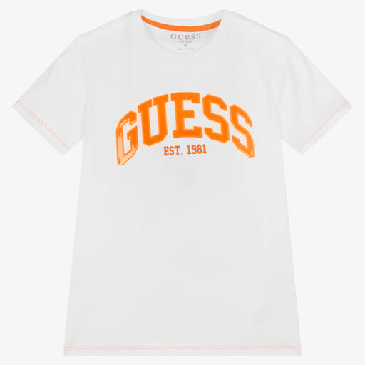 Guess-Teen Boys White Cotton Logo T-Shirt | Childrensalon Outlet