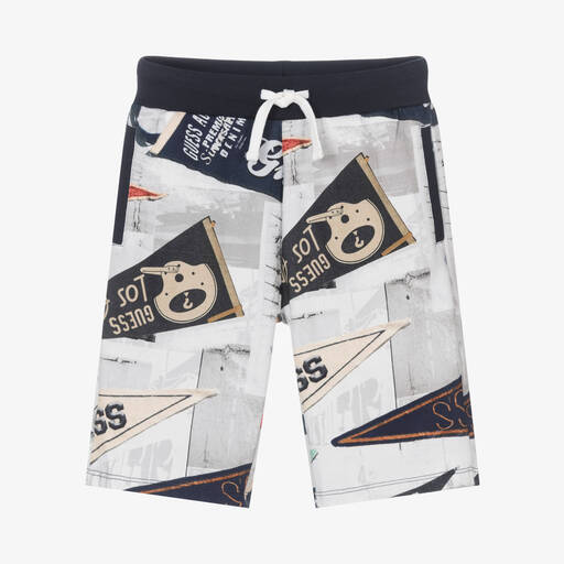 Guess-Teen Boys White & Grey Logo Shorts | Childrensalon Outlet