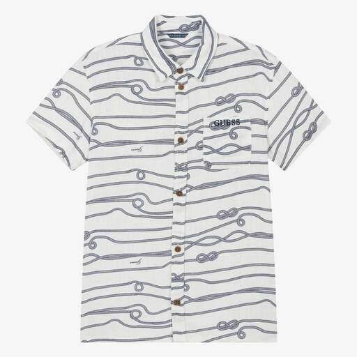Guess-Белая рубашка с принтом веревки для мальчиков-подростков | Childrensalon Outlet
