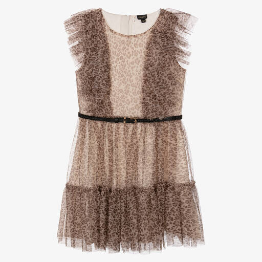 Guess-فستان تول لون بيج وبني للمراهقات | Childrensalon Outlet