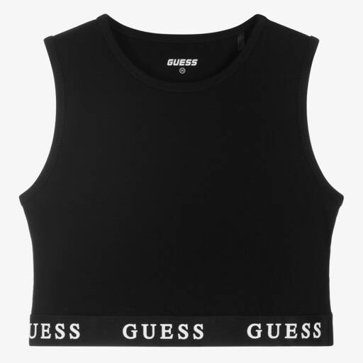 Guess-Teen Girls Black Cotton Cropped Top | Childrensalon Outlet