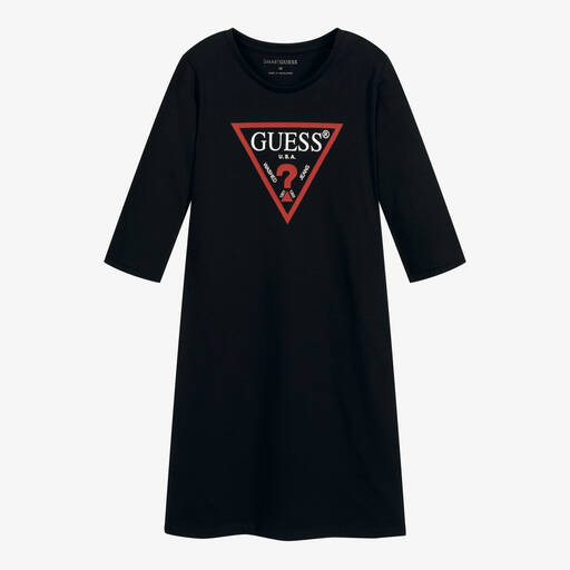 Guess-فستان تينز قطن عضوي لون أسود | Childrensalon Outlet