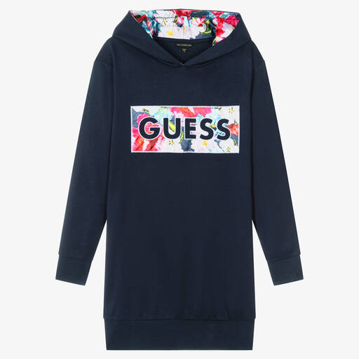 Guess-Teen Girls Blue Floral Hoodie Dress | Childrensalon Outlet