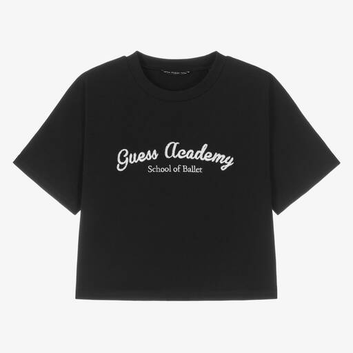 Guess-Teen Girls Cropped Black T-Shirt | Childrensalon Outlet