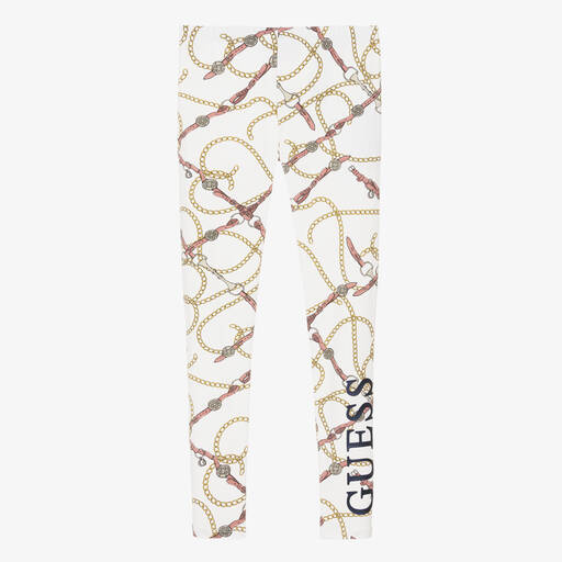 Guess-Teen Girls Ivory Chain Print Cotton Leggings | Childrensalon Outlet