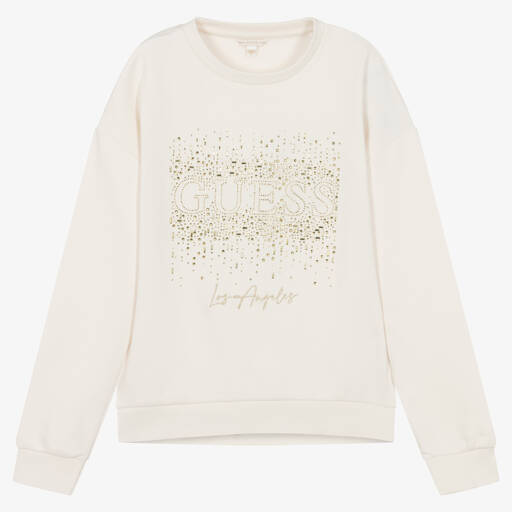 Guess-سويتشيرت قطن عضوي مزين بديامنتي لون عاجي | Childrensalon Outlet