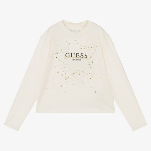 Guess-Teen Girls Ivory Cotton Diamanté Top  | Childrensalon Outlet