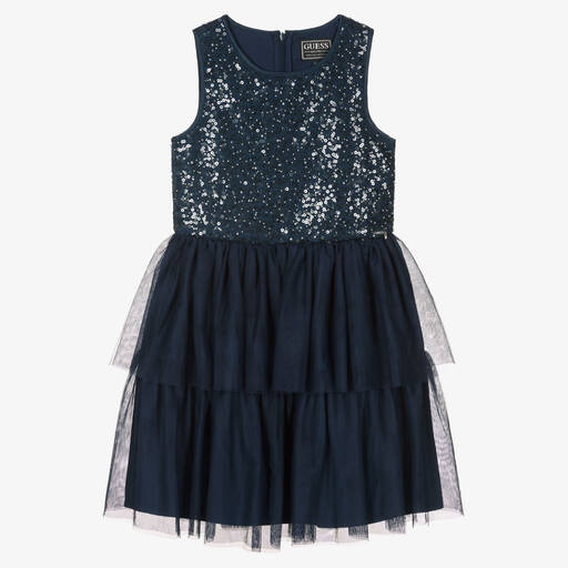 Guess-Teen Girls Navy Blue Sequin & Tulle Dress | Childrensalon Outlet