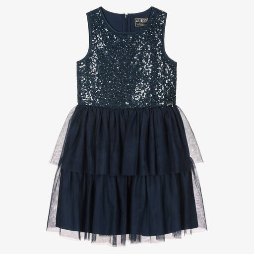 Guess-فستان تينز بناتي تول مزين بترتر لون كحلي | Childrensalon Outlet