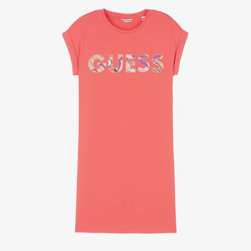 Guess-Teen Girls Pink Cotton Logo T-Shirt Dress | Childrensalon Outlet