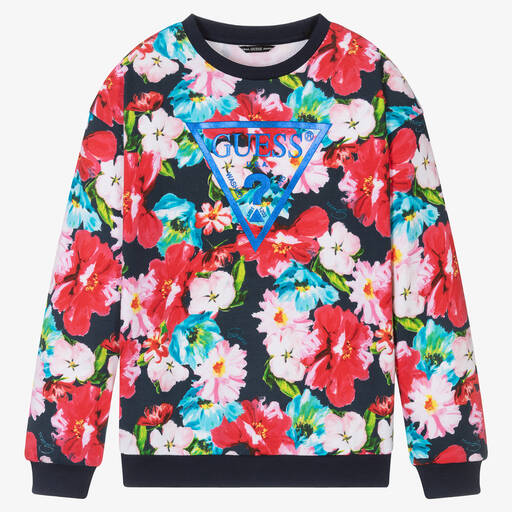 Guess-Teen Girls Pink Floral Cotton Sweatshirt | Childrensalon Outlet