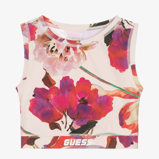 Guess-Teen Girls Pink Floral Cropped Top | Childrensalon Outlet