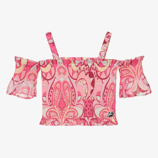 Guess-Teen Girls Pink Ruched Chiffon Top | Childrensalon Outlet
