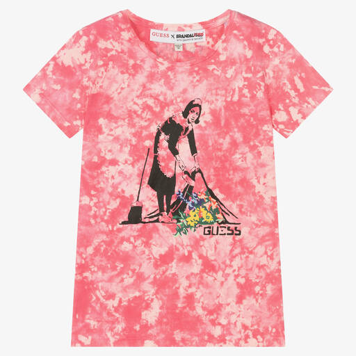Guess-Teen Girls Pink Tie-Dye Banksy T-Shirt | Childrensalon Outlet