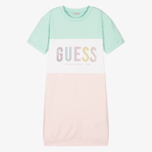 Guess-فستان سويتشيرت تينز قطن جيرسي بطبعة ملونة | Childrensalon Outlet