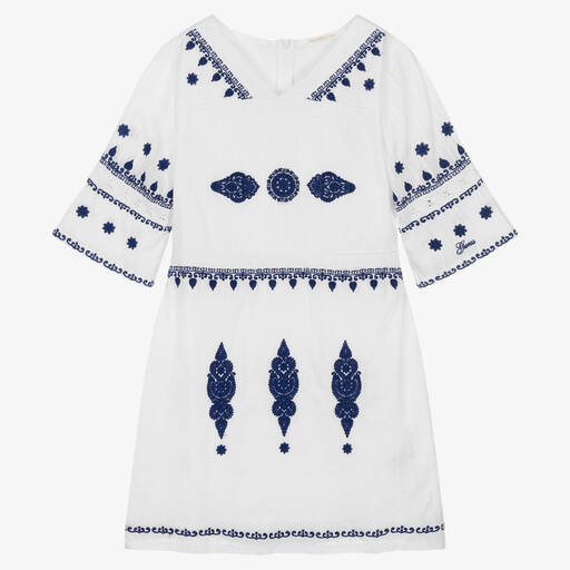Guess-Teen Girls White & Blue Cotton Dress | Childrensalon Outlet