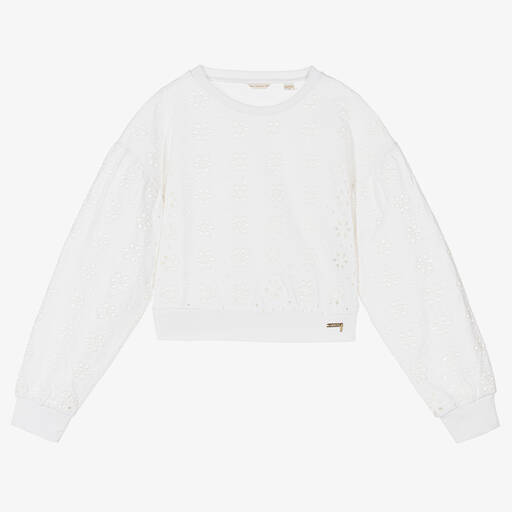 Guess-Teen Girls White Broderie Anglaise Sweatshirt | Childrensalon Outlet