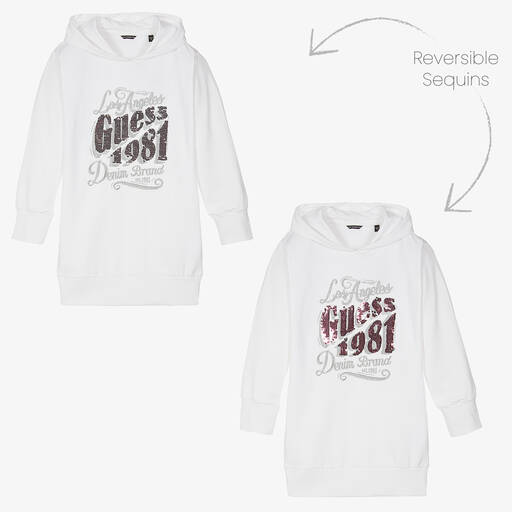 Guess-Teen Girls White Cotton Hoodie Dress | Childrensalon Outlet
