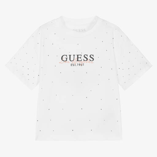 Guess-Teen Girls White Crop T-Shirt | Childrensalon Outlet