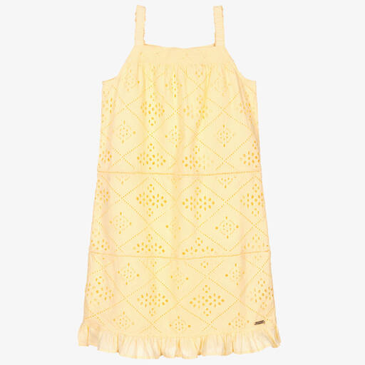Guess-Teen Girls Yellow Broderie Anglaise Dress | Childrensalon Outlet