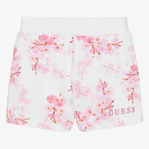 Guess-Teen Girs White Cotton Floral Shorts | Childrensalon Outlet