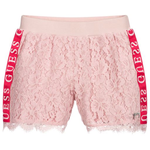 Guess-Teen Pink Lace Logo Shorts | Childrensalon Outlet
