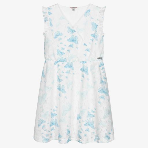 Guess-فستان تينز بناتي دانتيل لون أبيض وأزرق | Childrensalon Outlet