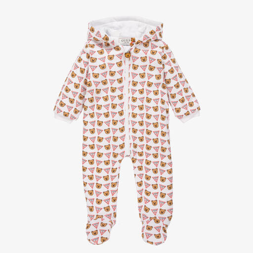 Guess-White Cotton Bear Baby Pramsuit | Childrensalon Outlet