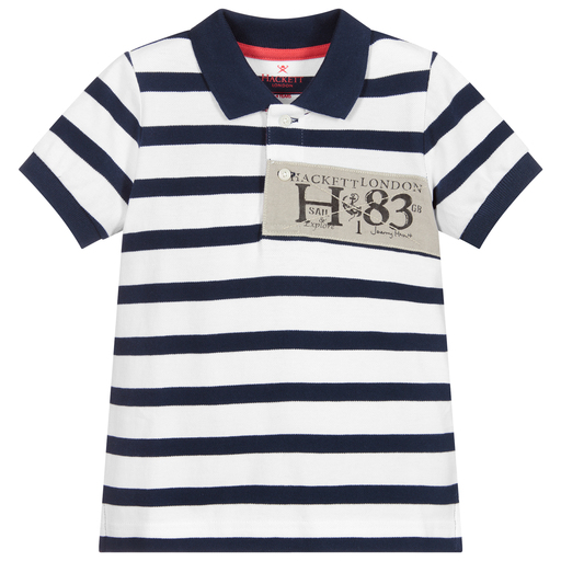 Hackett London-Blue Striped Cotton Polo Shirt | Childrensalon Outlet