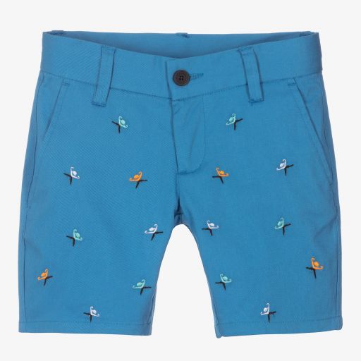 Hackett London-Boys Blue Cotton Logo Shorts | Childrensalon Outlet