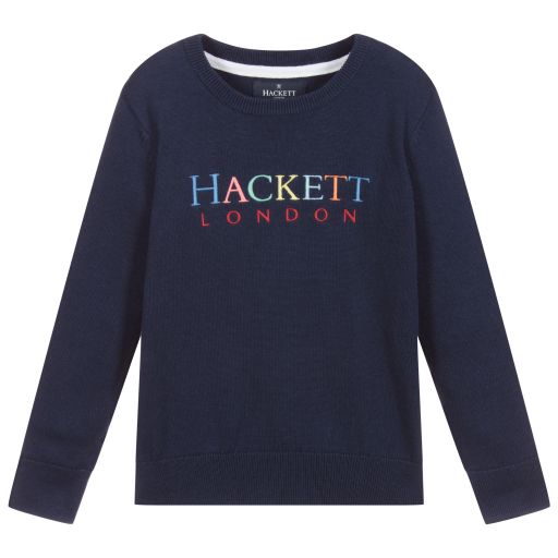 Hackett London-Navy Blue cotton Logo Sweater | Childrensalon Outlet