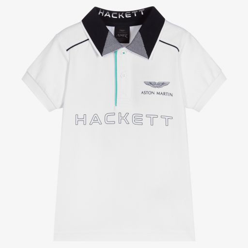 Hackett Aston Martin Racing-توب بولو قطن بيكيه لون أبيض للأولاد | Childrensalon Outlet