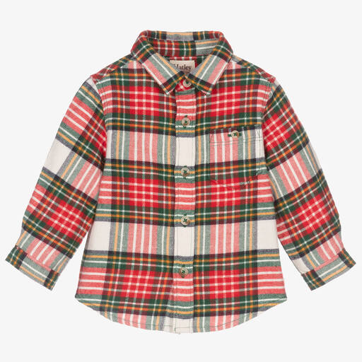 Hatley-قميص قطن كاروهات لون أحمر وعاجي للمواليد | Childrensalon Outlet