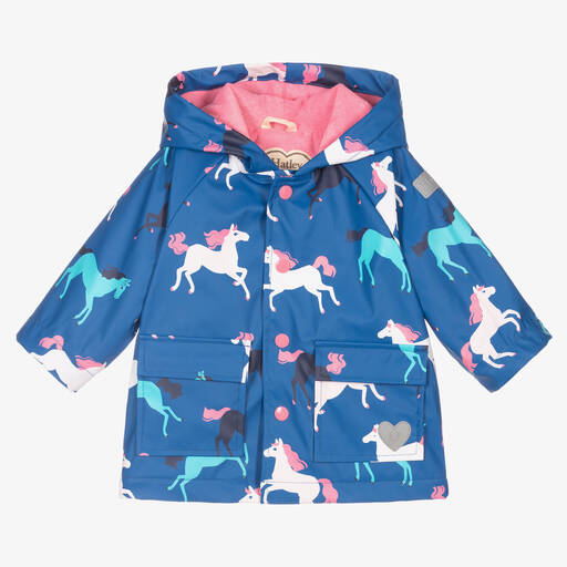 Hatley-Baby Girls Blue Horse Raincoat | Childrensalon Outlet