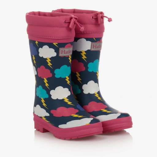 Hatley-بوت واقي من المطر مطاط لون كحلي وزهري للبنات | Childrensalon Outlet