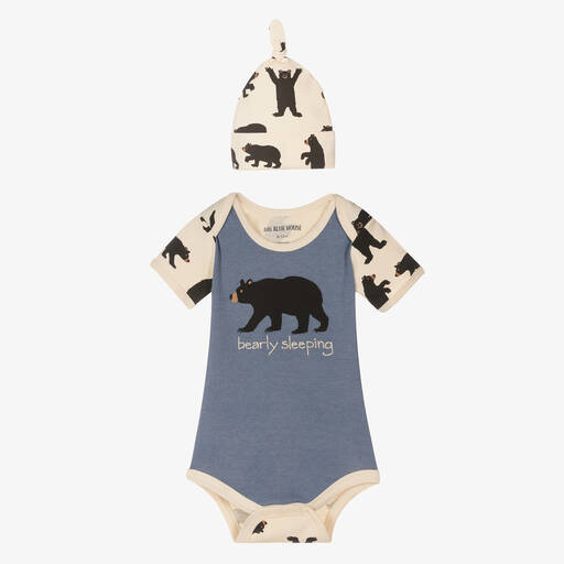 Hatley-تبان مع قبعة قطن لون أزرق وعاجي للأطفال | Childrensalon Outlet