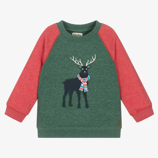 Hatley-Sweat-shirt vert et rouge cerf | Childrensalon Outlet