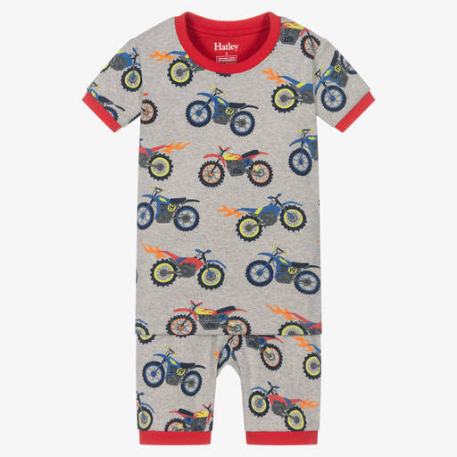 Hatley-Pyjama gris en coton motos garçon | Childrensalon Outlet