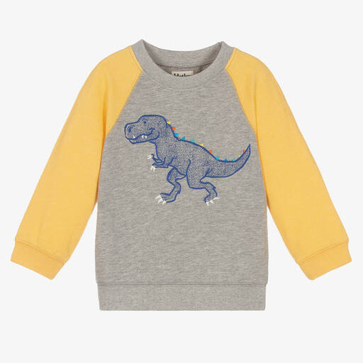 Hatley-سويتشيرت قطن جيرسي لون رمادي وأصفر للأولاد | Childrensalon Outlet