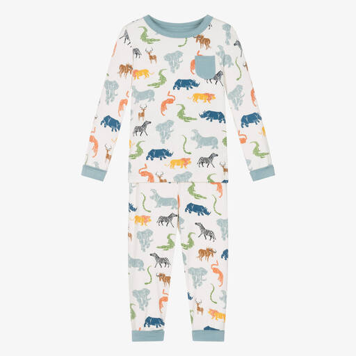 Hatley-Boys Ivory Cotton Safari Animals Pyjamas  | Childrensalon Outlet